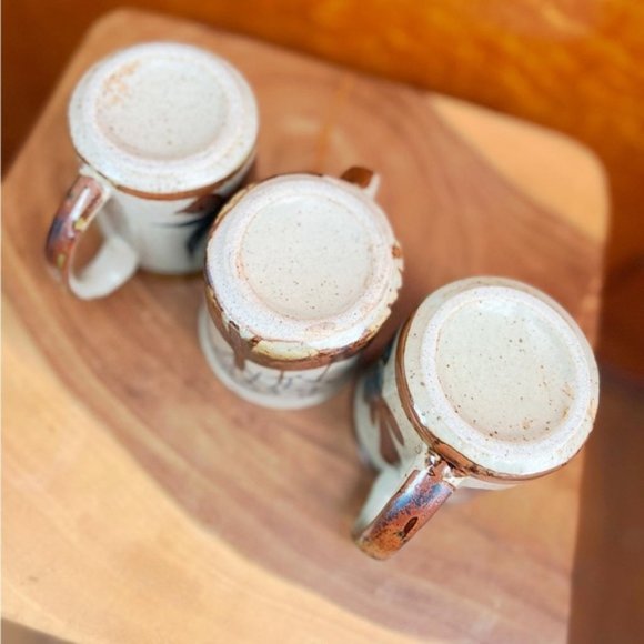 HANDMADE GLAZED POTTERY 70s 70’s Vintage Oatmeal Coffee Cups Mugs Mug Cup Set 3 - Picture 4 of 4